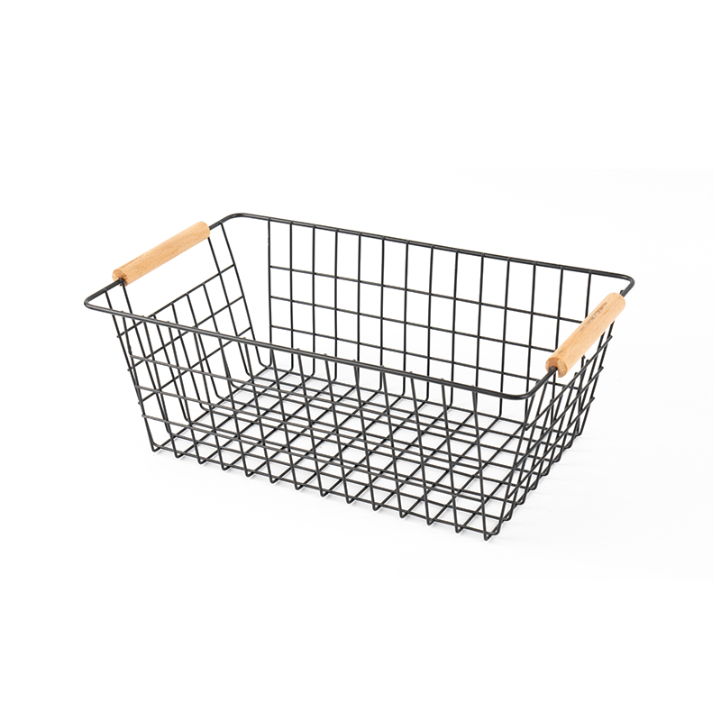 Oppbevaringskurv med trehåndtak