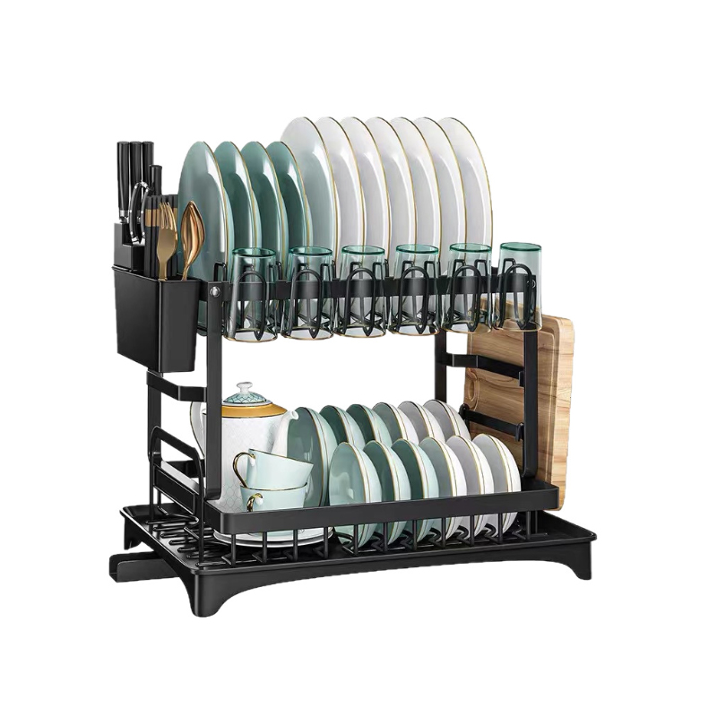 2-lags oppvaskstativ i rustfritt stål med dreneringsbrett